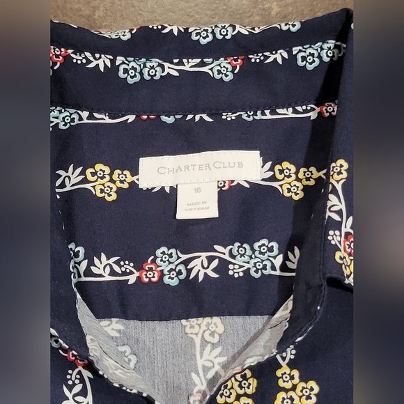Charter Club Sleeveless Print Shirt Intrepid Blue Combo Size 16/ Xl - Picture 6 of 8